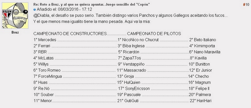 Re: JUEGO: Elimina al piloto, al equipo, al jefe y al circuito (Edición 2016)