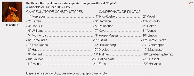 Re: JUEGO: Elimina al piloto, al equipo, al jefe y al circuito (Edición 2016)