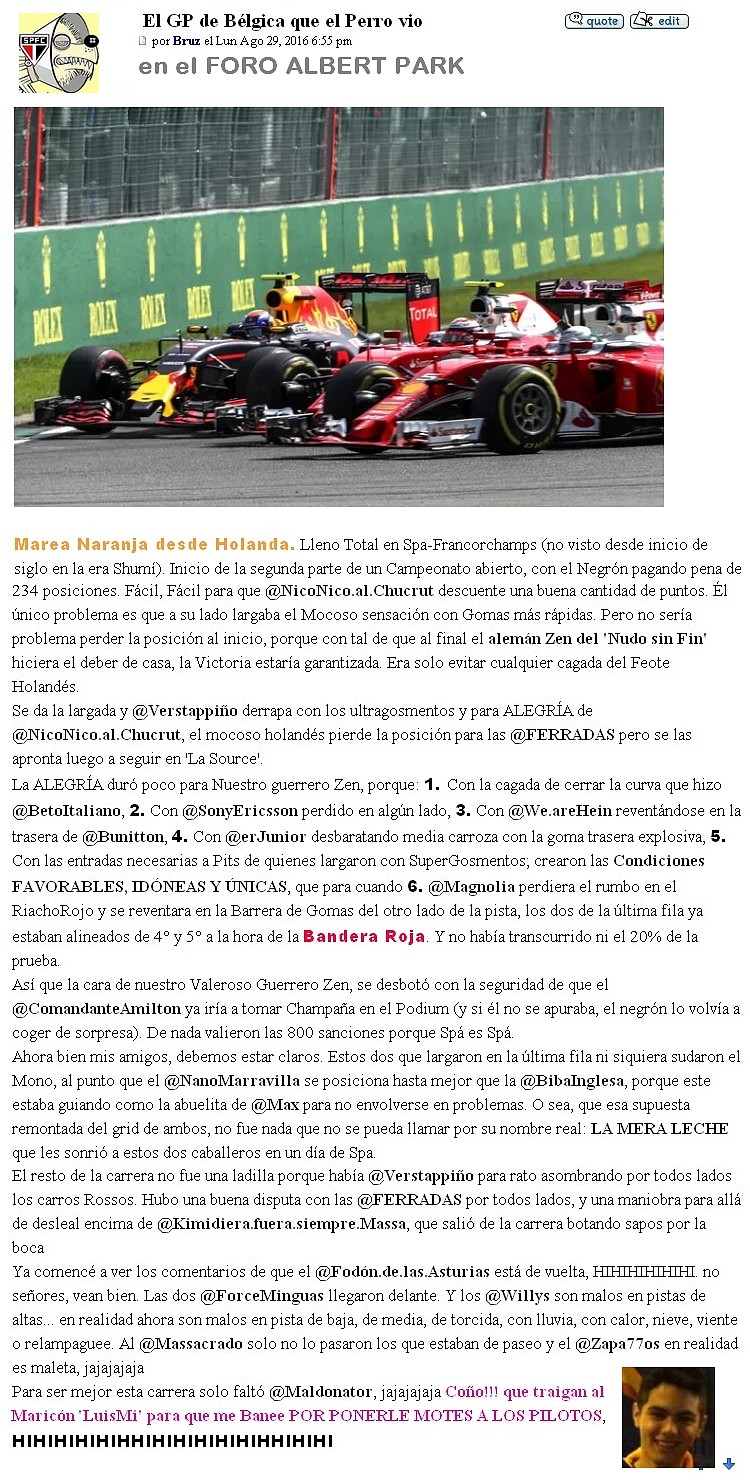 Re: Porra F1 2016 ........Fecha 14...... GP de Italia.